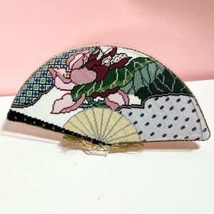 Vintage 80s retro needle point fan decor piece